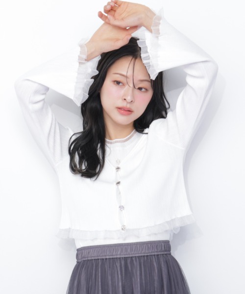 JILL by JILL STUART（ジルバイジルスチュアート）の「＜アンサンブル対応＞シアートリムショートカーディガン（ニット/セーター・レディース・ピンク系その他/ブラック/ホワイト/ホワイト系その他・FREE）」の2枚目の写真