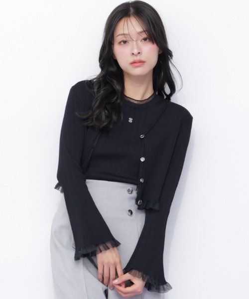 JILL by JILL STUART（ジルバイジルスチュアート）の「＜アンサンブル対応＞シアートリムショートカーディガン（ニット/セーター・レディース・ピンク系その他/ブラック/ホワイト/ホワイト系その他・FREE）」の3枚目の写真