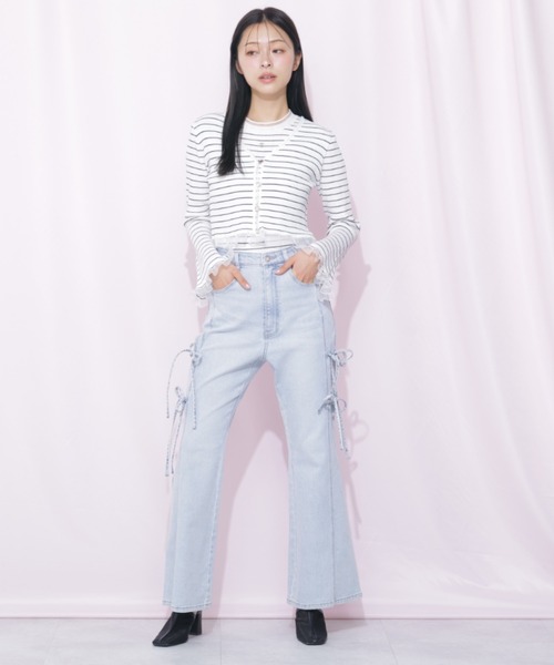 JILL by JILL STUART（ジルバイジルスチュアート）の「＜アンサンブル対応＞シアートリムショートカーディガン（ニット/セーター・レディース・ピンク系その他/ブラック/ホワイト/ホワイト系その他・FREE）」の5枚目の写真