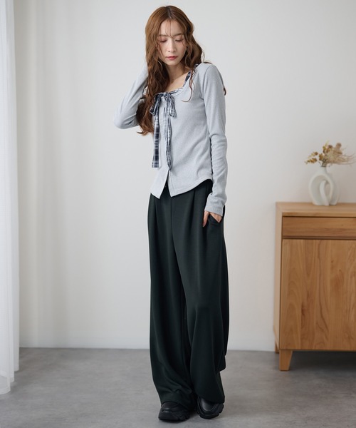 DAYRA(デイラ)の「ダブルタック ストレッチ ベルトループ付き ワイド パンツ(Tシャツ/カットソー・レディース・ダークグレー/ネイビー/ブラック・160/165/155)」の7枚目の写真