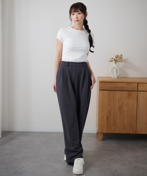 DAYRA(デイラ)の「ダブルタック ストレッチ ベルトループ付き ワイド パンツ(Tシャツ/カットソー・レディース・ダークグレー/ネイビー/ブラック・160/165/155)」の13枚目の写真
