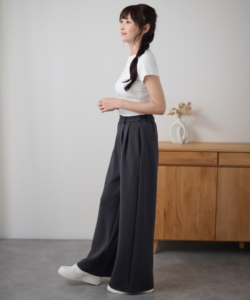 DAYRA(デイラ)の「ダブルタック ストレッチ ベルトループ付き ワイド パンツ(Tシャツ/カットソー・レディース・ダークグレー/ネイビー/ブラック・160/165/155)」の9枚目の写真