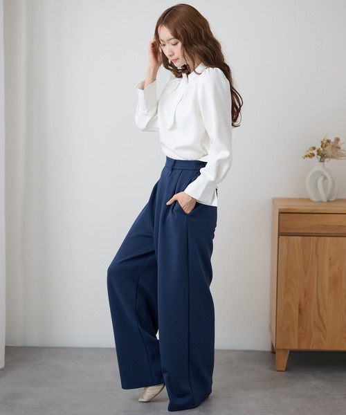 DAYRA(デイラ)の「ダブルタック ストレッチ ベルトループ付き ワイド パンツ(Tシャツ/カットソー・レディース・ダークグレー/ネイビー/ブラック・160/165/155)」の15枚目の写真