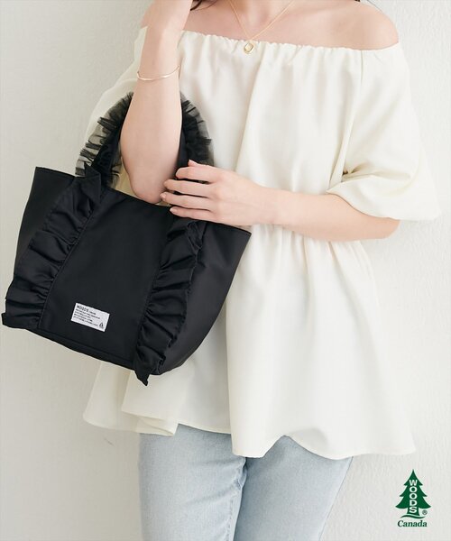 natural couture(ナチュラルクチュール)の「【WOODS × natural couture】ショルダー付きフリルミニトート(トートバッグ・レディース・ピンク/ブルー/ブラック/アイボリー・FREE)」の16枚目の写真