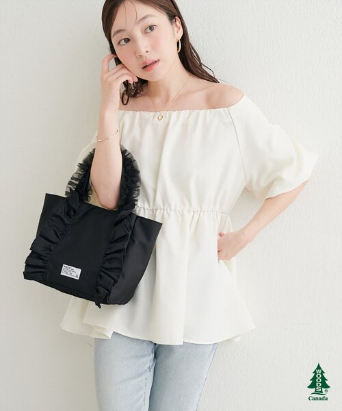 natural couture(ナチュラルクチュール)の「【WOODS × natural couture】ショルダー付きフリルミニトート(トートバッグ・レディース・ピンク/ブルー/ブラック/アイボリー・FREE)」の14枚目の写真