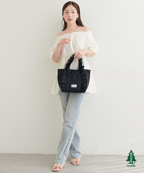 natural couture(ナチュラルクチュール)の「【WOODS × natural couture】ショルダー付きフリルミニトート(トートバッグ・レディース・ピンク/ブルー/ブラック/アイボリー・FREE)」の13枚目の写真