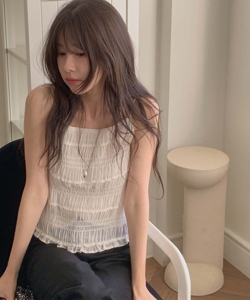 leune（ルネ）の「シャーリングキャミビスチェ（キャミソール・レディース・ブラック/アイボリー・FREE）」の8枚目の写真