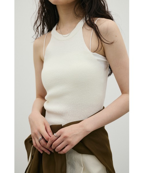 STYLEMIXER(スタイルミキサー)の「アメスリブークレニットトップ(タンクトップ・レディース・ホワイト/チャコールグレー/レッド・FREE)」の4枚目の写真