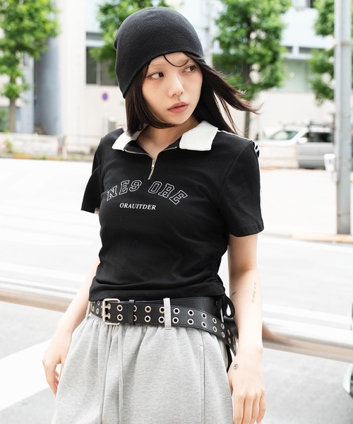 WEGO(ウィゴー)の「WEGO/【26年春夏新作】バイカラーサイドラインZIPT(ポロシャツ・レディース・ホワイト/ブラック・FREE)」の14枚目の写真