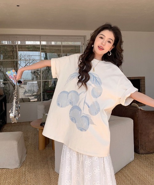 CHUN CHUN NOTES(チュンチュンノーツ)の「26SS/フルーツプリントコットンルーズTシャツ(Tシャツ/カットソー・レディース・グレー/ホワイト・F)」の21枚目の写真
