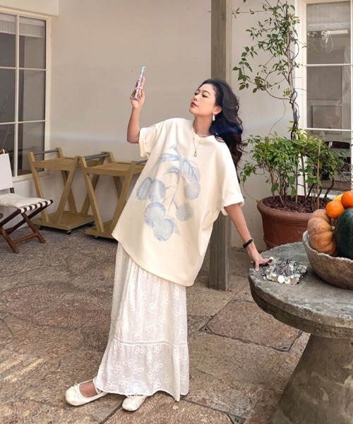 CHUN CHUN NOTES(チュンチュンノーツ)の「26SS/フルーツプリントコットンルーズTシャツ(Tシャツ/カットソー・レディース・グレー/ホワイト・F)」の11枚目の写真