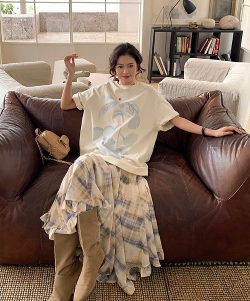 CHUN CHUN NOTES(チュンチュンノーツ)の「26SS/フルーツプリントコットンルーズTシャツ(Tシャツ/カットソー・レディース・グレー/ホワイト・F)」の6枚目の写真