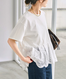《一部店舗+WEB限定》カットワークレースペプラムTシャツ
