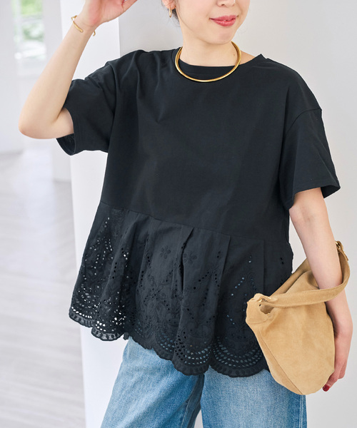 一部店舗+WEB限定 / 》カットワークレースペプラムTシャツ（Tシャツ