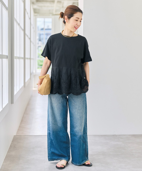 一部店舗+WEB限定 / 》カットワークレースペプラムTシャツ（Tシャツ