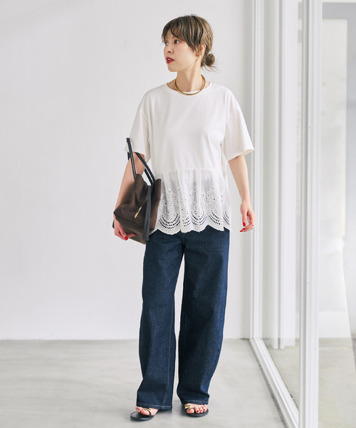 Spick & Span(スピックアンドスパン)の「《一部店舗+WEB限定》カットワークレースペプラムTシャツ(Tシャツ/カットソー・レディース・ブラック/ホワイト・FREE)」の5枚目の写真