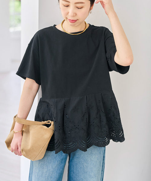 Spick & Span(スピックアンドスパン)の「《一部店舗+WEB限定》カットワークレースペプラムTシャツ(Tシャツ/カットソー・レディース・ブラック/ホワイト・FREE)」の6枚目の写真