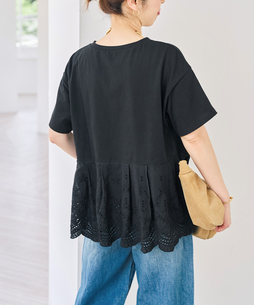 Spick & Span(スピックアンドスパン)の「《一部店舗+WEB限定》カットワークレースペプラムTシャツ(Tシャツ/カットソー・レディース・ブラック/ホワイト・FREE)」の7枚目の写真