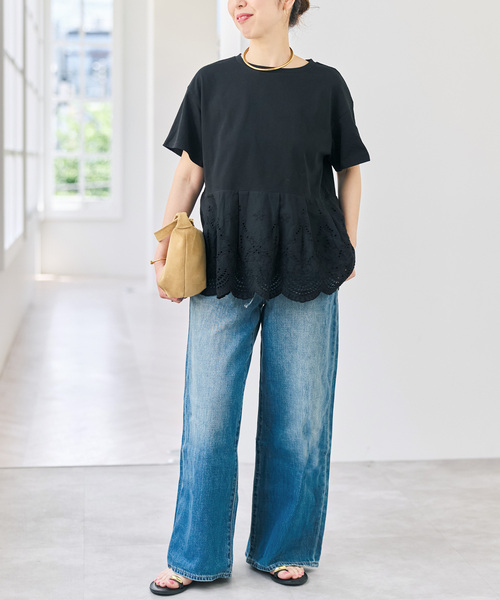Spick & Span(スピックアンドスパン)の「《一部店舗+WEB限定》カットワークレースペプラムTシャツ(Tシャツ/カットソー・レディース・ブラック/ホワイト・FREE)」の8枚目の写真