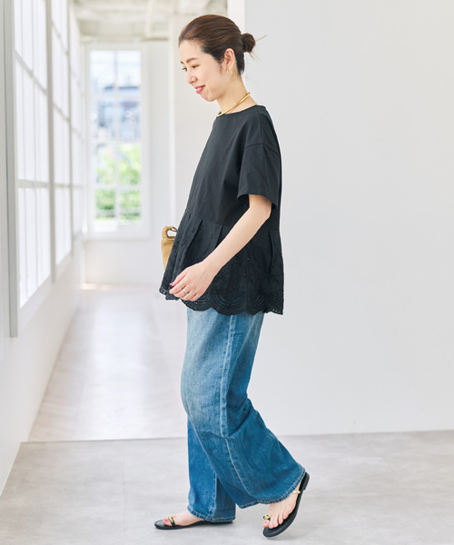 Spick & Span(スピックアンドスパン)の「《一部店舗+WEB限定》カットワークレースペプラムTシャツ(Tシャツ/カットソー・レディース・ブラック/ホワイト・FREE)」の9枚目の写真