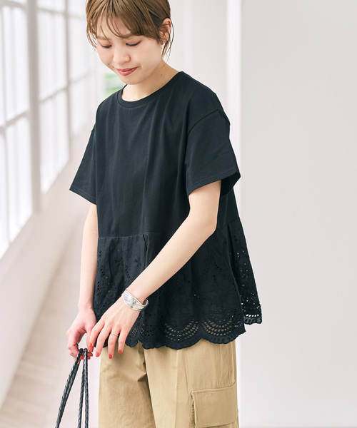 Spick & Span(スピックアンドスパン)の「《一部店舗+WEB限定》カットワークレースペプラムTシャツ(Tシャツ/カットソー・レディース・ブラック/ホワイト・FREE)」の10枚目の写真