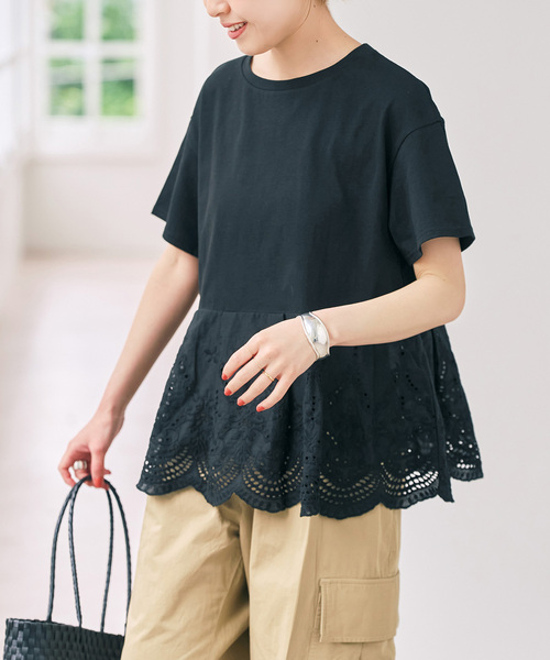 Spick & Span(スピックアンドスパン)の「《一部店舗+WEB限定》カットワークレースペプラムTシャツ(Tシャツ/カットソー・レディース・ブラック/ホワイト・FREE)」の11枚目の写真