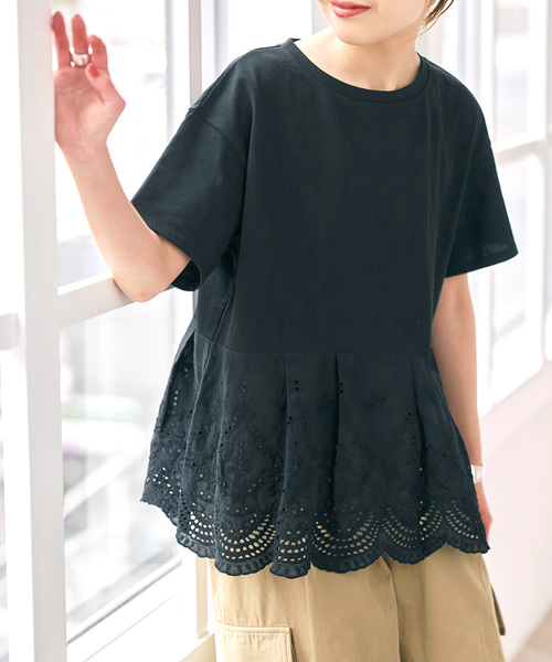 Spick & Span(スピックアンドスパン)の「《一部店舗+WEB限定》カットワークレースペプラムTシャツ(Tシャツ/カットソー・レディース・ブラック/ホワイト・FREE)」の12枚目の写真