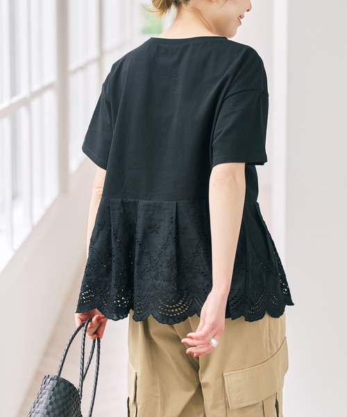 Spick & Span(スピックアンドスパン)の「《一部店舗+WEB限定》カットワークレースペプラムTシャツ(Tシャツ/カットソー・レディース・ブラック/ホワイト・FREE)」の13枚目の写真