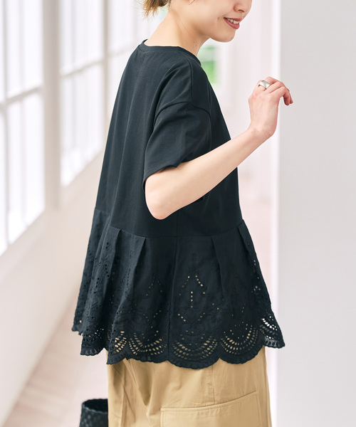 Spick & Span(スピックアンドスパン)の「《一部店舗+WEB限定》カットワークレースペプラムTシャツ(Tシャツ/カットソー・レディース・ブラック/ホワイト・FREE)」の14枚目の写真