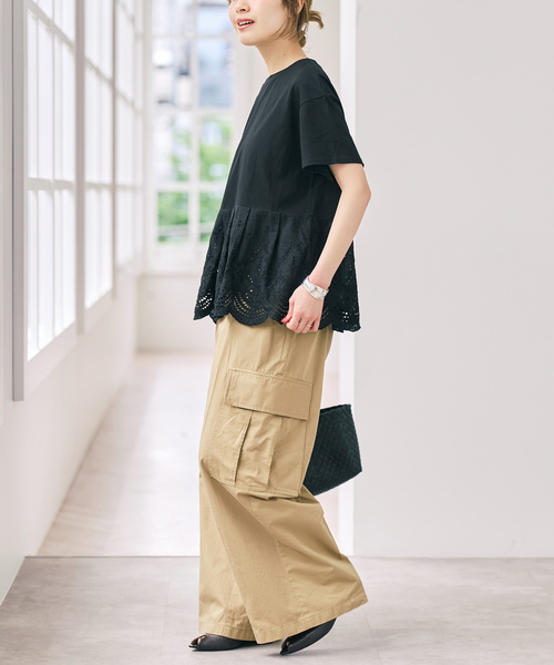 Spick & Span(スピックアンドスパン)の「《一部店舗+WEB限定》カットワークレースペプラムTシャツ(Tシャツ/カットソー・レディース・ブラック/ホワイト・FREE)」の15枚目の写真