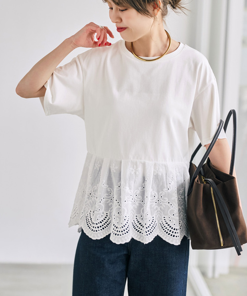 Spick & Span(スピックアンドスパン)の「《一部店舗+WEB限定》カットワークレースペプラムTシャツ(Tシャツ/カットソー・レディース・ブラック/ホワイト・FREE)」の17枚目の写真