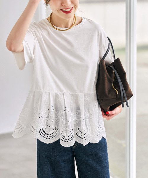 Spick & Span(スピックアンドスパン)の「《一部店舗+WEB限定》カットワークレースペプラムTシャツ(Tシャツ/カットソー・レディース・ブラック/ホワイト・FREE)」の18枚目の写真