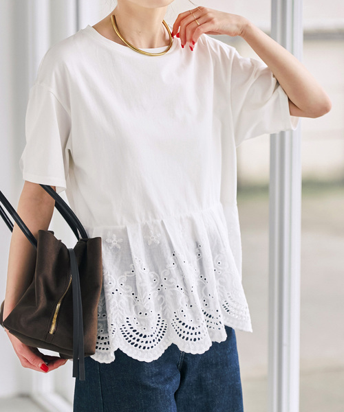 Spick & Span(スピックアンドスパン)の「《一部店舗+WEB限定》カットワークレースペプラムTシャツ(Tシャツ/カットソー・レディース・ブラック/ホワイト・FREE)」の19枚目の写真