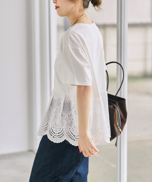 Spick & Span(スピックアンドスパン)の「《一部店舗+WEB限定》カットワークレースペプラムTシャツ(Tシャツ/カットソー・レディース・ブラック/ホワイト・FREE)」の20枚目の写真