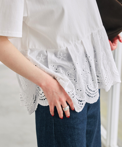 Spick & Span(スピックアンドスパン)の「《一部店舗+WEB限定》カットワークレースペプラムTシャツ(Tシャツ/カットソー・レディース・ブラック/ホワイト・FREE)」の21枚目の写真