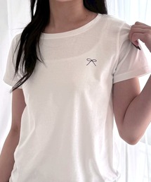 リボンモチーフショート丈半袖Tシャツ