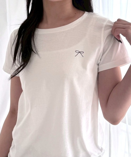 リボンモチーフショート丈半袖Tシャツ（Tシャツ/カットソー）｜fiere