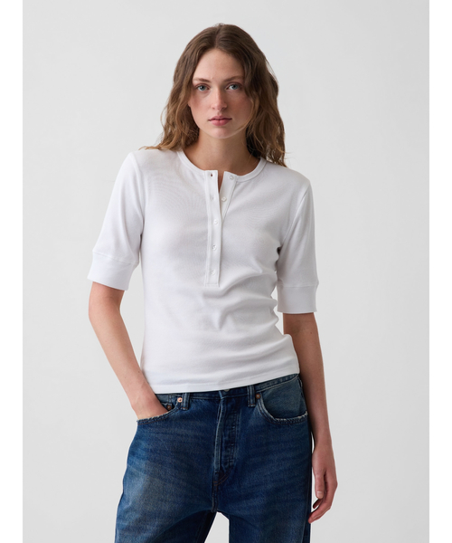 GAP(ギャップ)の「リブ ヘンリートップス(Tシャツ/カットソー・レディース・ブルー/ホワイト/ブラック・XS/L/S/XL/M/XXS)」の2枚目の写真