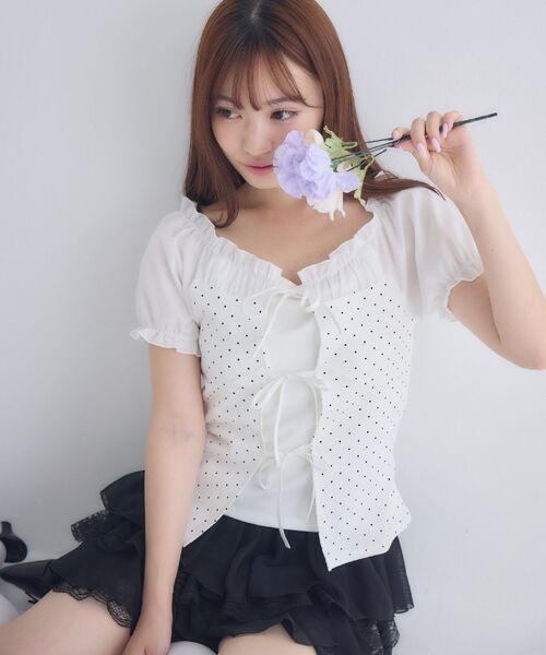 ems excite(エムズエキサイト)の「ドット柄レイヤード風CT(Tシャツ/カットソー・レディース・ホワイト系その他/ブラック系その他4/ブラウン系その他4・FREE)」の6枚目の写真