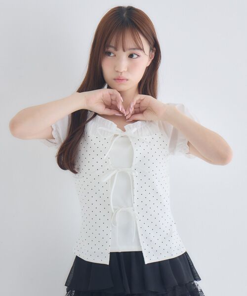 ems excite(エムズエキサイト)の「ドット柄レイヤード風CT(Tシャツ/カットソー・レディース・ホワイト系その他/ブラック系その他4/ブラウン系その他4・FREE)」の7枚目の写真