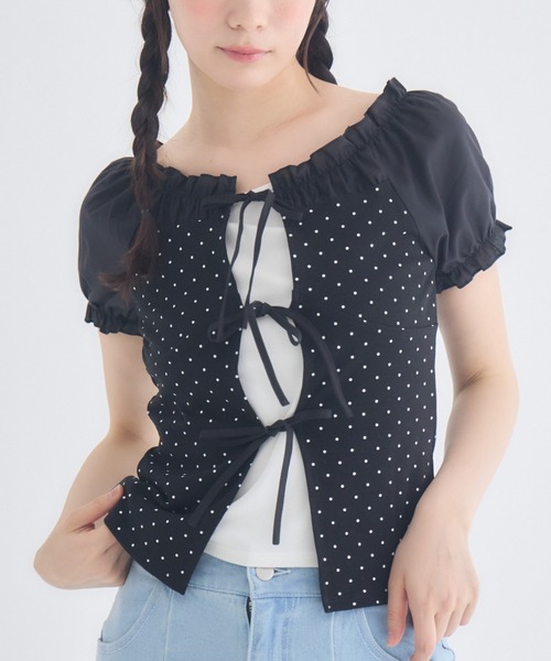 ems excite(エムズエキサイト)の「ドット柄レイヤード風CT(Tシャツ/カットソー・レディース・ホワイト系その他/ブラック系その他4/ブラウン系その他4・FREE)」の1枚目の写真