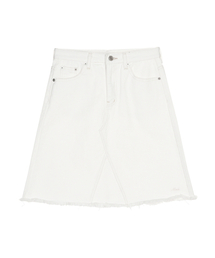 RAW CUT MIDI DENIM SKIRT_IVORY