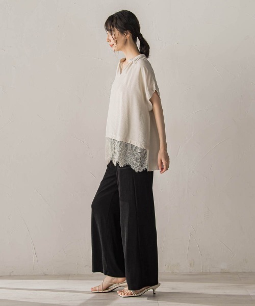 Droite lautreamont(ドロワットロートレアモン)の「【WEB限定】キーネックレース切替ブラウス(シャツ/ブラウス・レディース・ボルドー/ベージュ/ブラック・M)」の20枚目の写真