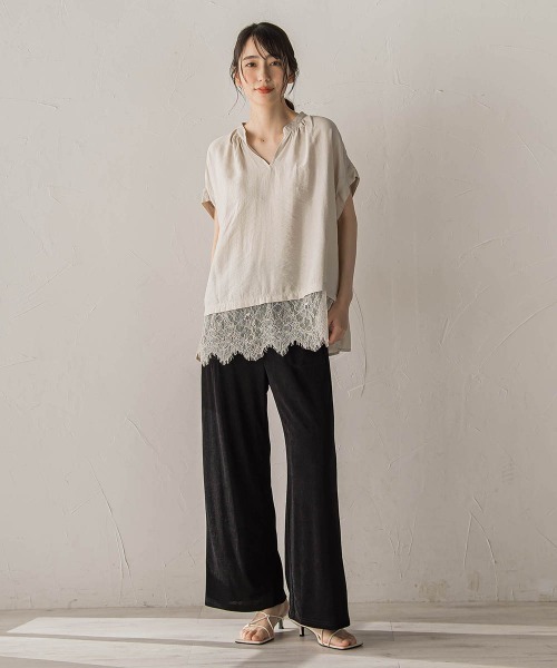 Droite lautreamont(ドロワットロートレアモン)の「【WEB限定】キーネックレース切替ブラウス(シャツ/ブラウス・レディース・ボルドー/ベージュ/ブラック・M)」の19枚目の写真
