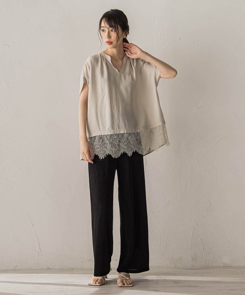 Droite lautreamont(ドロワットロートレアモン)の「【WEB限定】キーネックレース切替ブラウス(シャツ/ブラウス・レディース・ボルドー/ベージュ/ブラック・M)」の17枚目の写真