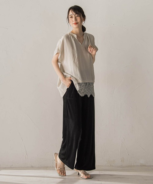 Droite lautreamont(ドロワットロートレアモン)の「【WEB限定】キーネックレース切替ブラウス(シャツ/ブラウス・レディース・ボルドー/ベージュ/ブラック・M)」の18枚目の写真