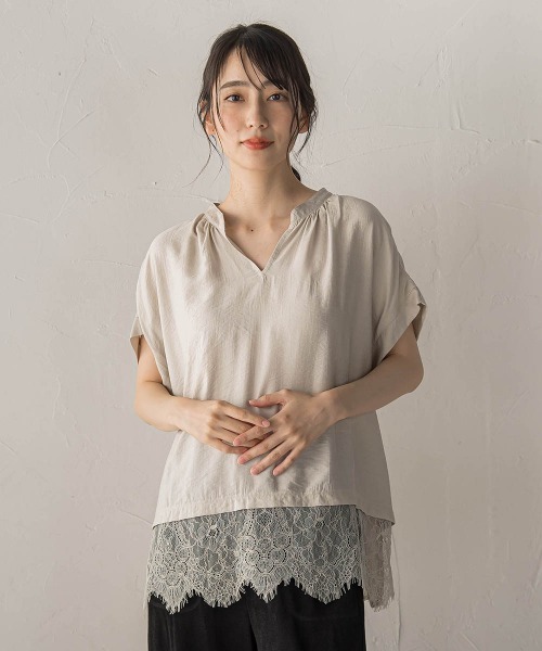 Droite lautreamont(ドロワットロートレアモン)の「【WEB限定】キーネックレース切替ブラウス(シャツ/ブラウス・レディース・ボルドー/ベージュ/ブラック・M)」の13枚目の写真