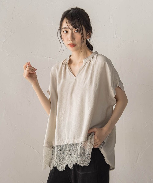 Droite lautreamont(ドロワットロートレアモン)の「【WEB限定】キーネックレース切替ブラウス(シャツ/ブラウス・レディース・ボルドー/ベージュ/ブラック・M)」の14枚目の写真