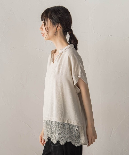 Droite lautreamont(ドロワットロートレアモン)の「【WEB限定】キーネックレース切替ブラウス(シャツ/ブラウス・レディース・ボルドー/ベージュ/ブラック・M)」の15枚目の写真