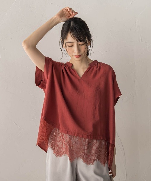 Droite lautreamont(ドロワットロートレアモン)の「【WEB限定】キーネックレース切替ブラウス(シャツ/ブラウス・レディース・ボルドー/ベージュ/ブラック・M)」の22枚目の写真